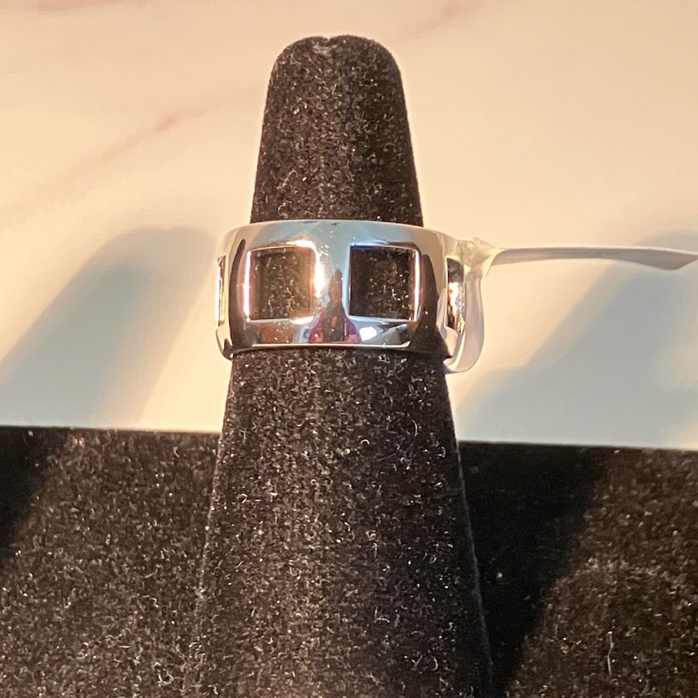 Unique Geometric Ring. Silvertone retro. The fourth picture styling only.